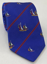 White, Red, Purple, Dark Green, Yellow & Black on Navy Blue Sailing Tie ST-2